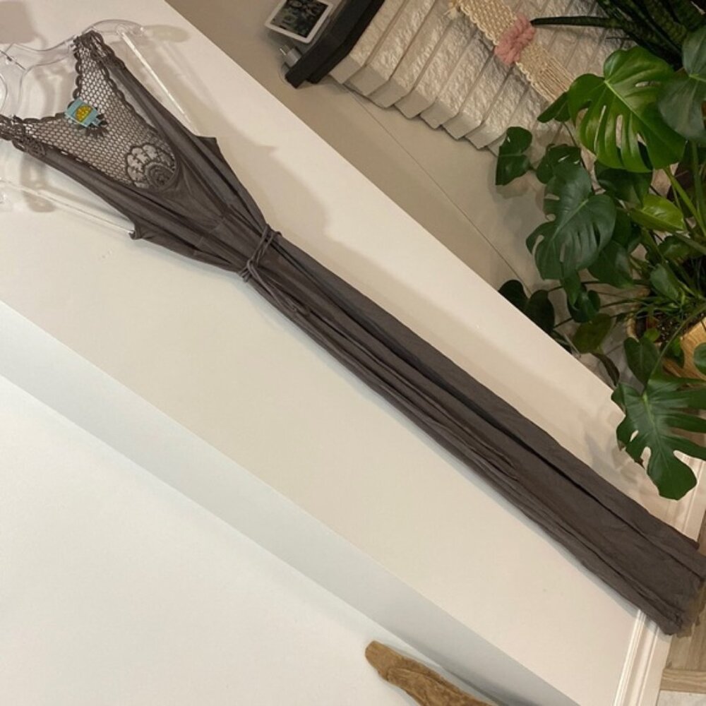 CC CALIFORNIA maxi dress crochet back charcoal grey gray S